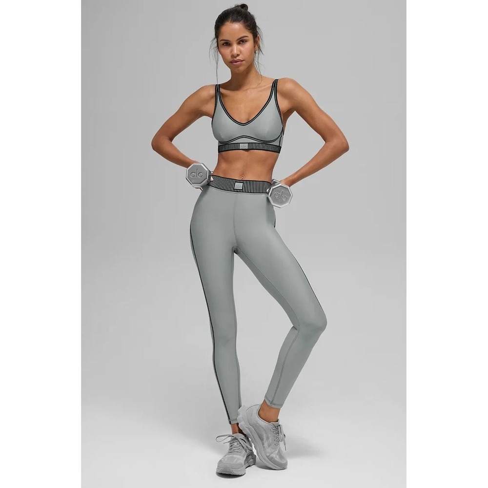 Alo High Waist 7/8 Airlift Line up Legging & Bra Set Womens Small Lunar Gray NWT